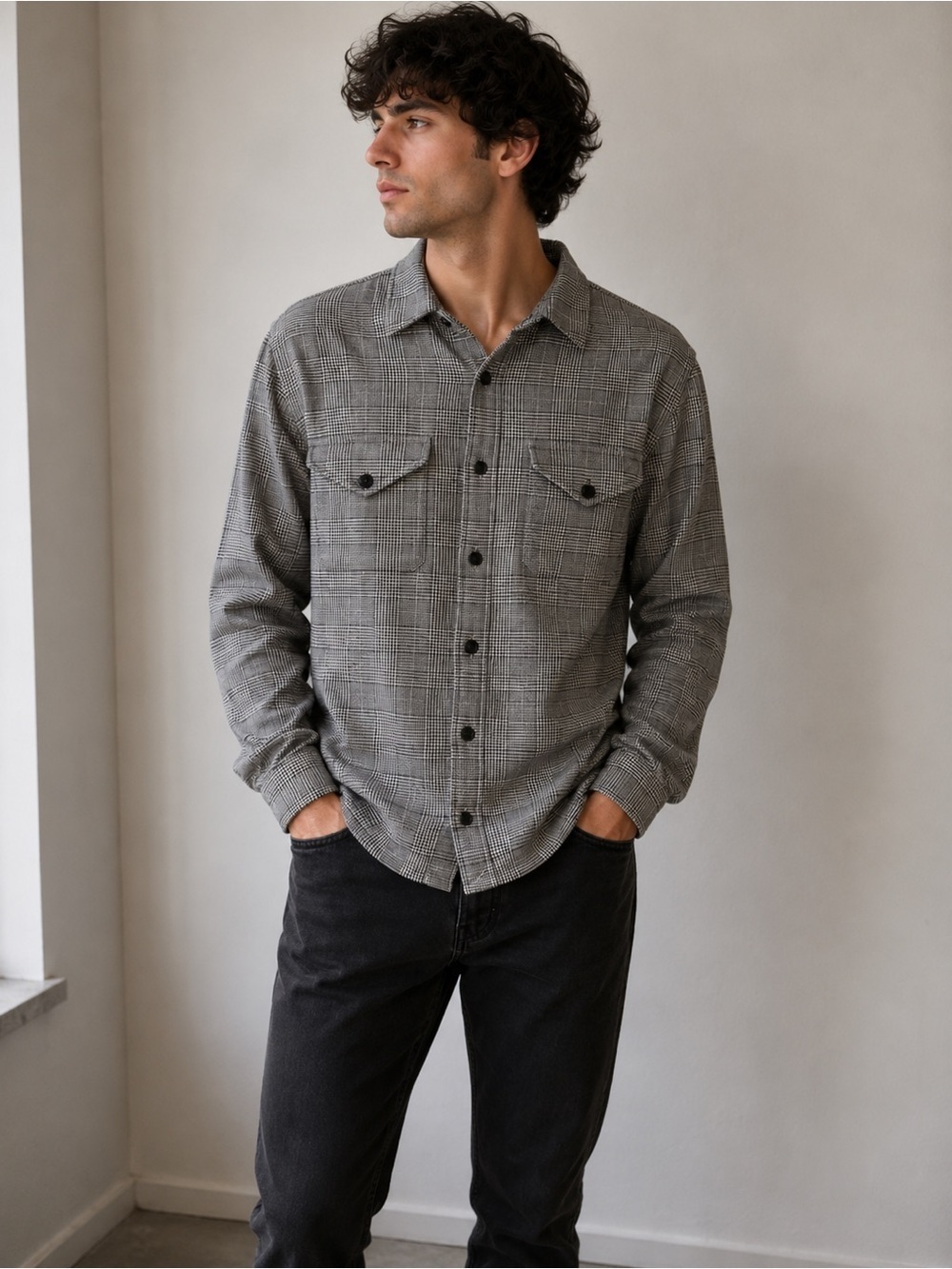 Jack Spade Black and White Houndstooth Flannel Shirt Size XS Preppy Minimalist
